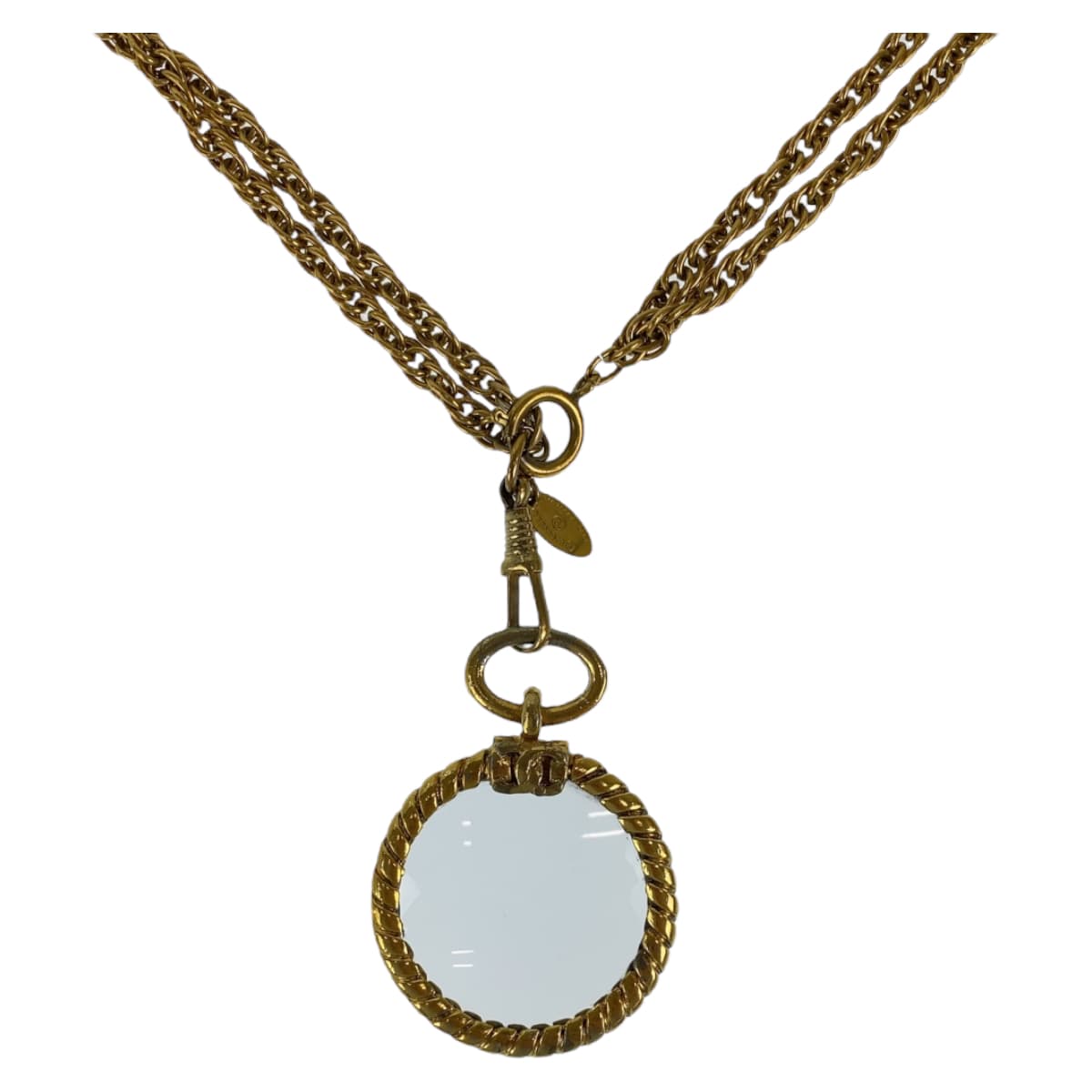 10538
CHANEL シャネル ヴィンテージ ココマーク ルーペ コメ有り ゴールド 金 メタル ダブルチェーン ペンダント  レディース