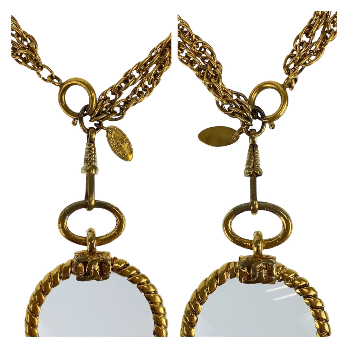 10538
CHANEL シャネル ヴィンテージ ココマーク ルーペ コメ有り ゴールド 金 メタル ダブルチェーン ペンダント  レディース