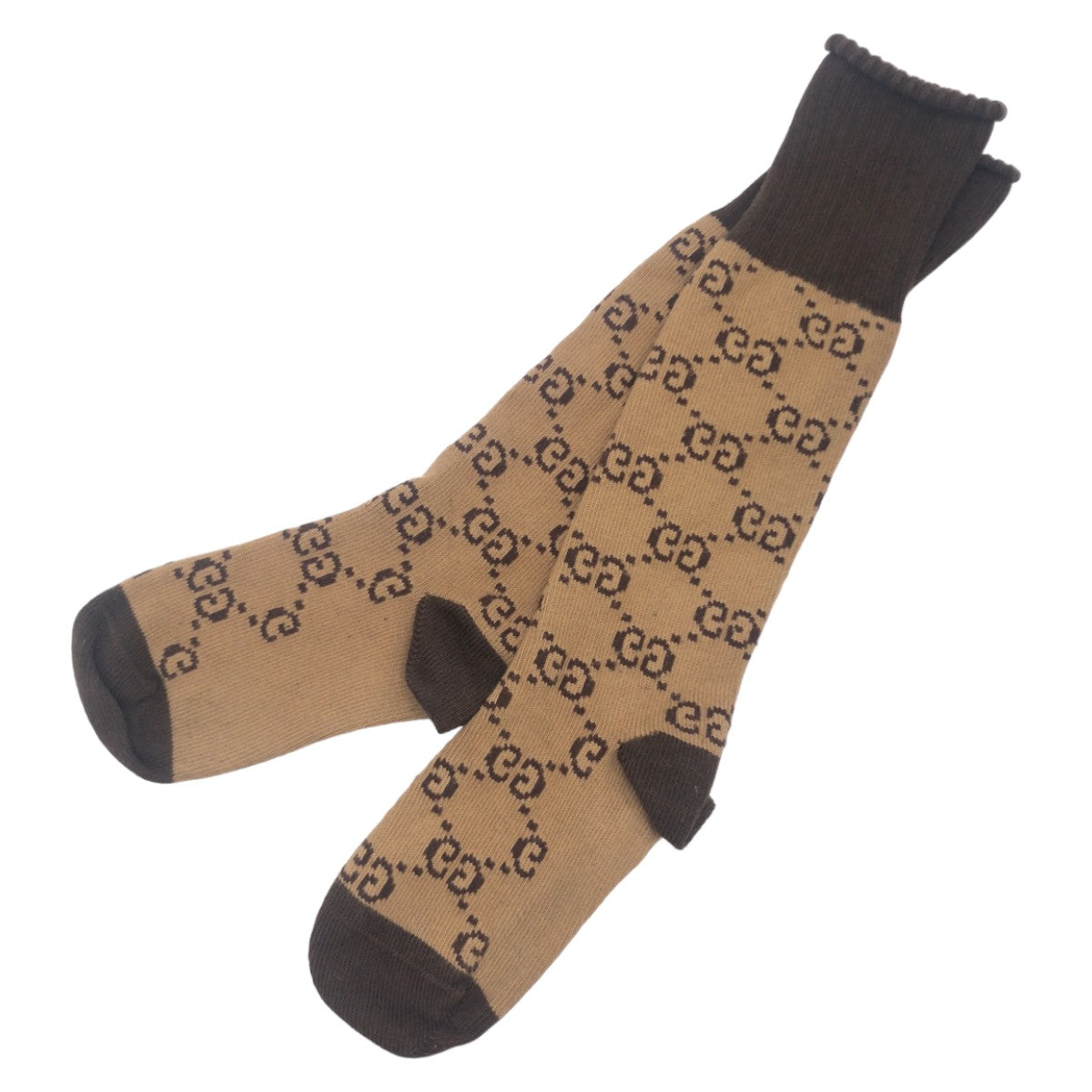 GUCCI グッチ GGパターン インターロッキング 男女兼用 サイズS ブラウン 茶 コットン 靴下 ソックス  レディース