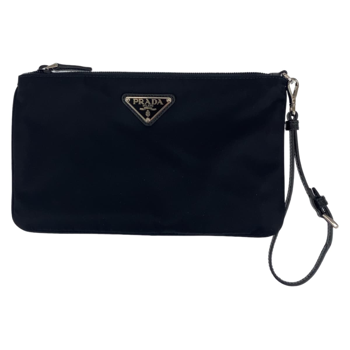 PRADA Prada Triangle Plate Black Nylon Wristlet Pouch Unisex Men's