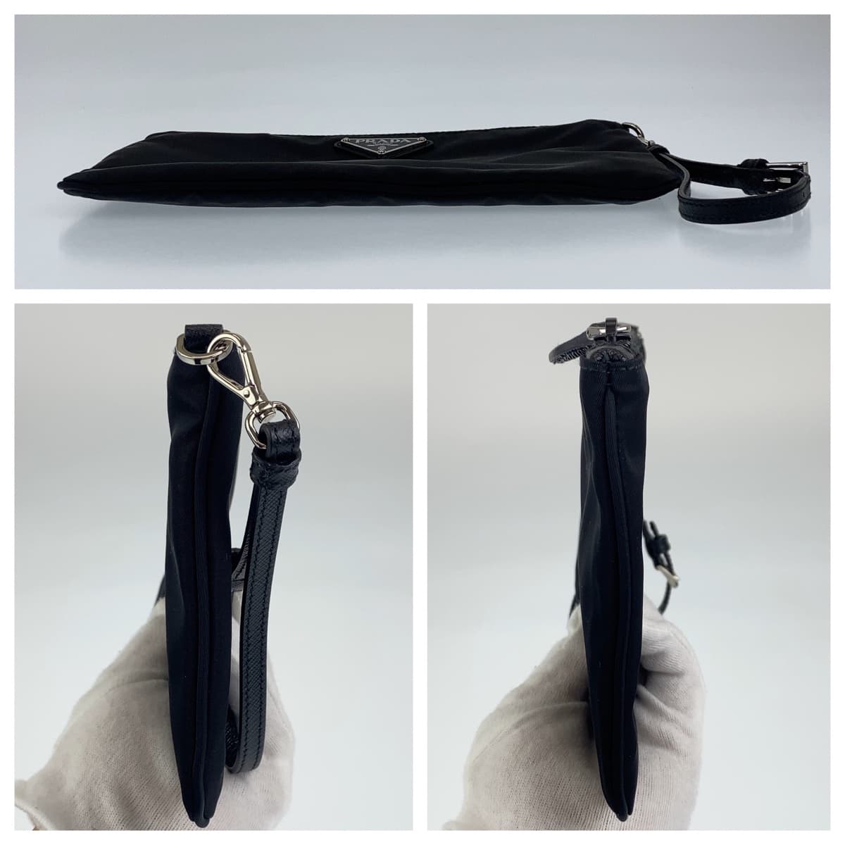 PRADA Prada Triangle Plate Black Nylon Wristlet Pouch Unisex Men's