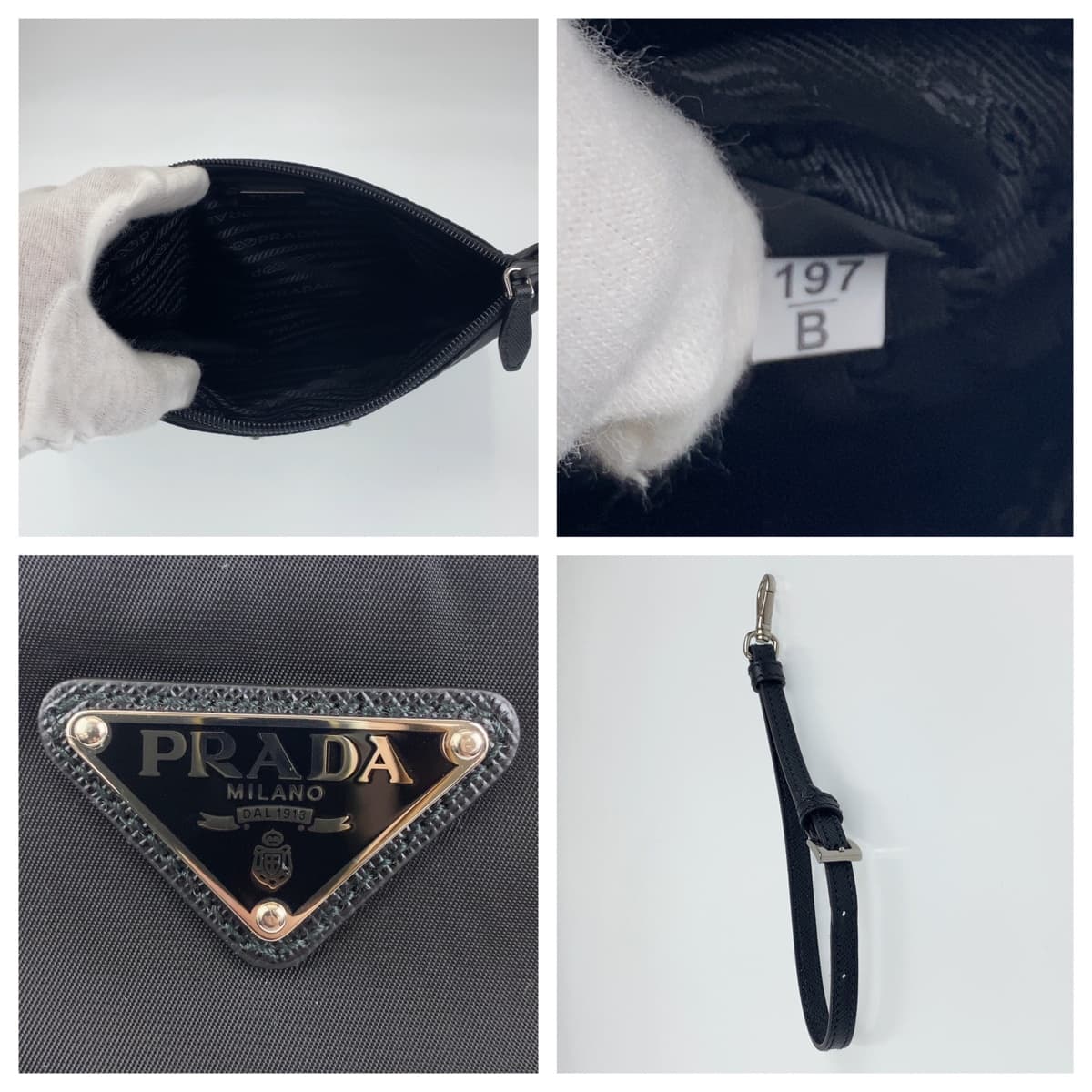PRADA Prada Triangle Plate Black Nylon Wristlet Pouch Unisex Men's