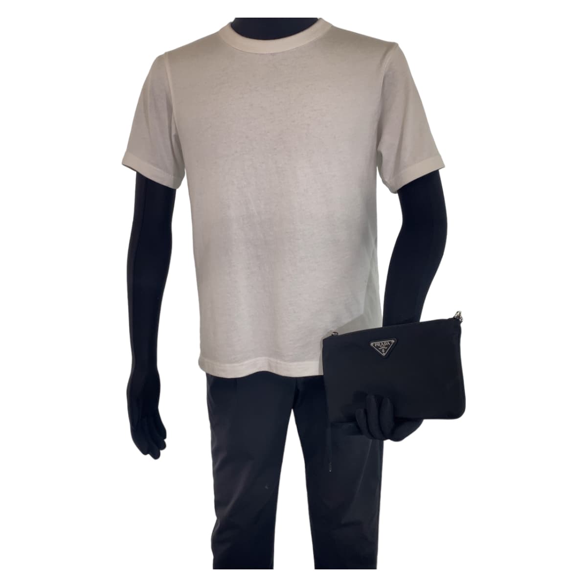 PRADA Prada Triangle Plate Black Nylon Wristlet Pouch Unisex Men's