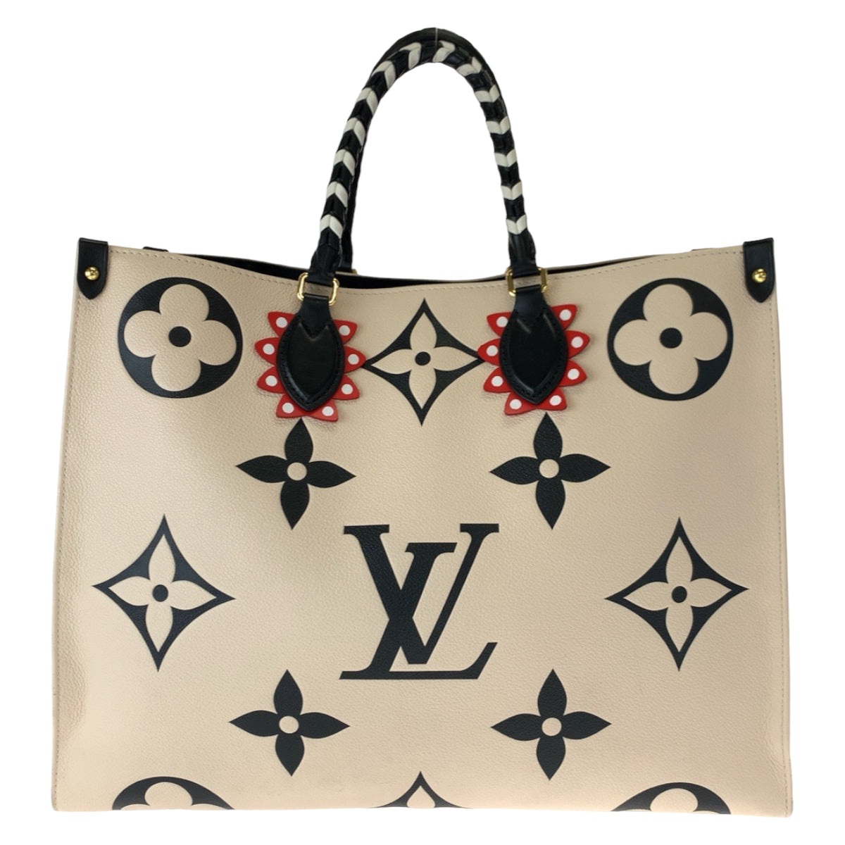 12536
 LOUIS VUITTON Louis Vuitton Monogram Empreinte Crafty On the Go GM Beige Black Gold Hardware Calfskin M45372 Tote Bag Handbag Women's