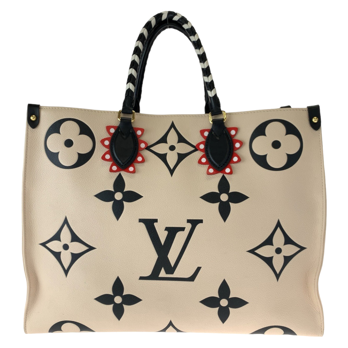 12536
 LOUIS VUITTON Louis Vuitton Monogram Empreinte Crafty On the Go GM Beige Black Gold Hardware Calfskin M45372 Tote Bag Handbag Women's