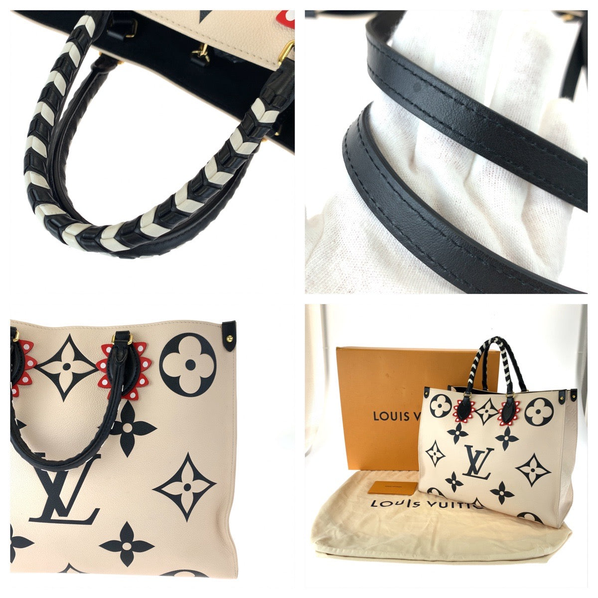 12536
 LOUIS VUITTON Louis Vuitton Monogram Empreinte Crafty On the Go GM Beige Black Gold Hardware Calfskin M45372 Tote Bag Handbag Women's