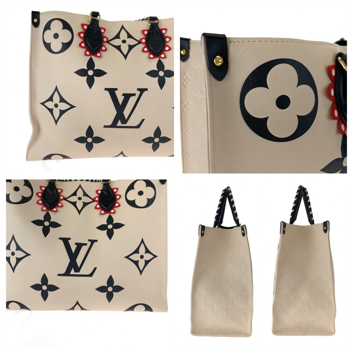 12536
 LOUIS VUITTON Louis Vuitton Monogram Empreinte Crafty On the Go GM Beige Black Gold Hardware Calfskin M45372 Tote Bag Handbag Women's