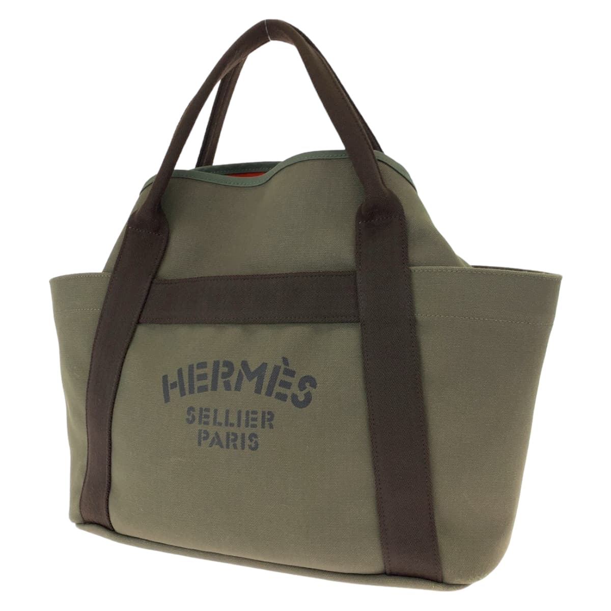 HERMES エルメス サックドパンサージュ グルーム 男女兼用 カーキ キャンバス トートバッグ ハンドバッグ X刻印  メンズ