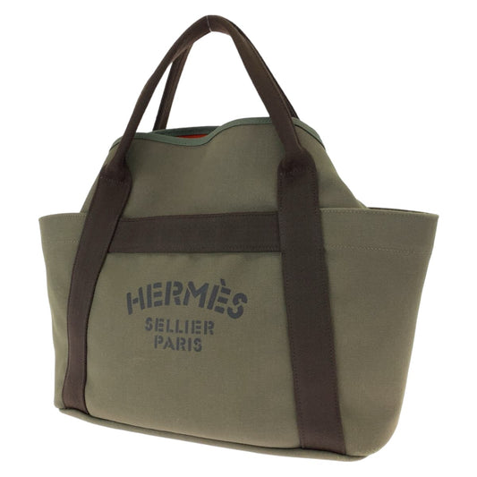 HERMES エルメス サックドパンサージュ グルーム 男女兼用 カーキ キャンバス トートバッグ ハンドバッグ X刻印  メンズ