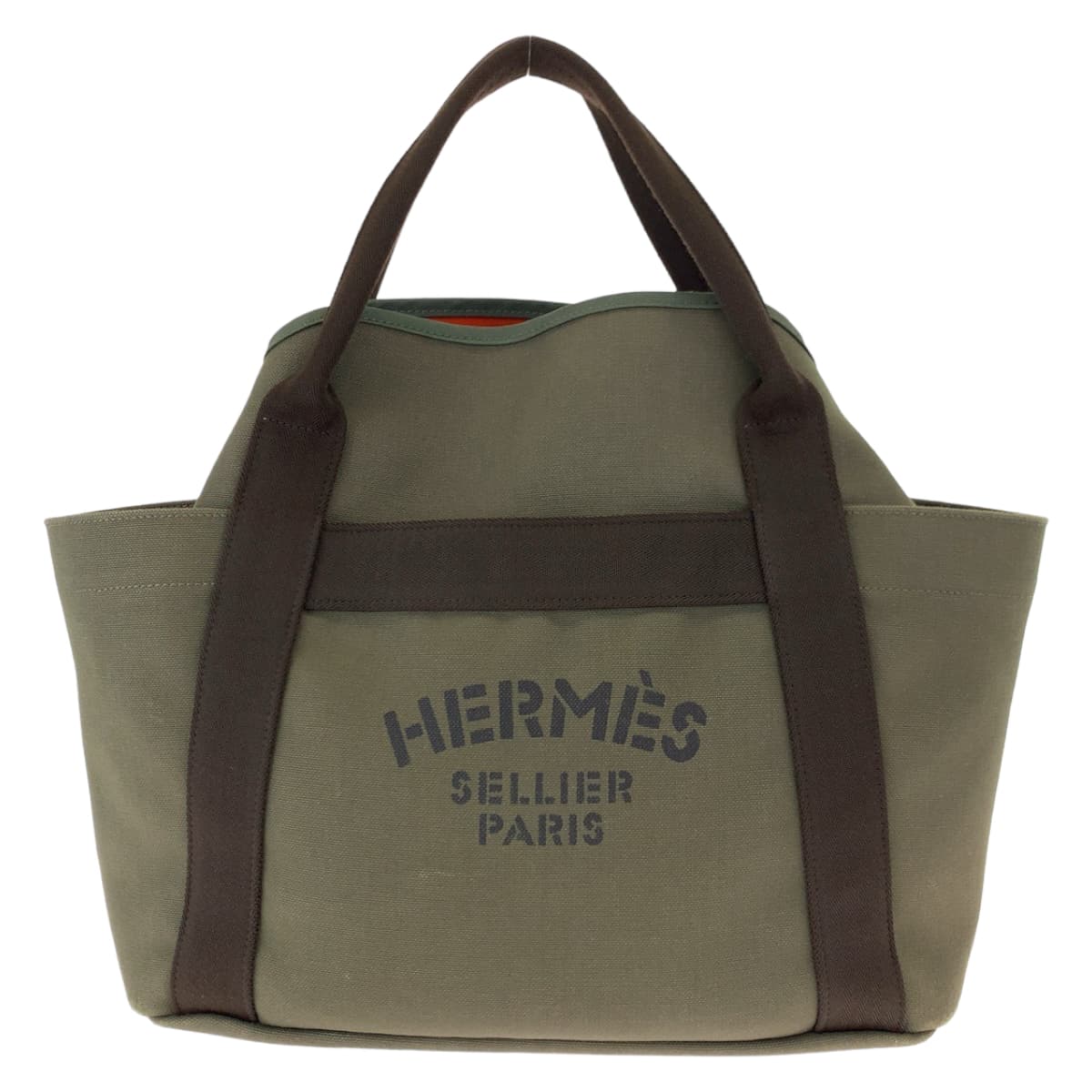 HERMES エルメス サックドパンサージュ グルーム 男女兼用 カーキ キャンバス トートバッグ ハンドバッグ X刻印  メンズ