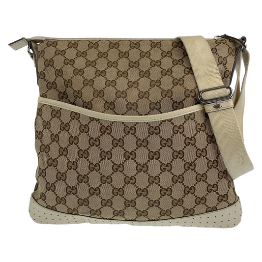 10543
 GUCCI GG pattern beige silver hardware GG canvas 145857 crossbody shoulder bag messenger bag for women