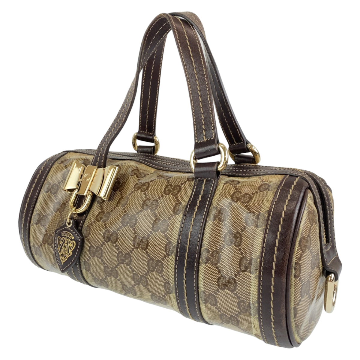 GUCCI グッチ GGクリスタル パピヨン ベージュ ブラウン 茶 ゴールド金具 レザー 181485 ミニボストンバッグ ハンドバッグ  レディース