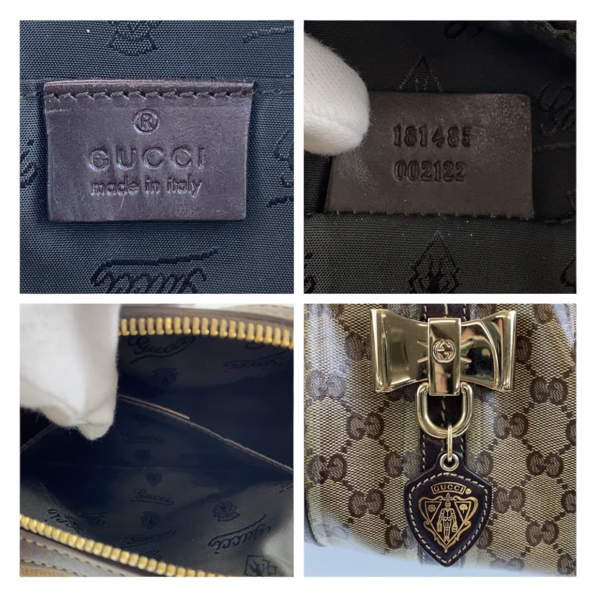 GUCCI グッチ GGクリスタル パピヨン ベージュ ブラウン 茶 ゴールド金具 レザー 181485 ミニボストンバッグ ハンドバッグ  レディース