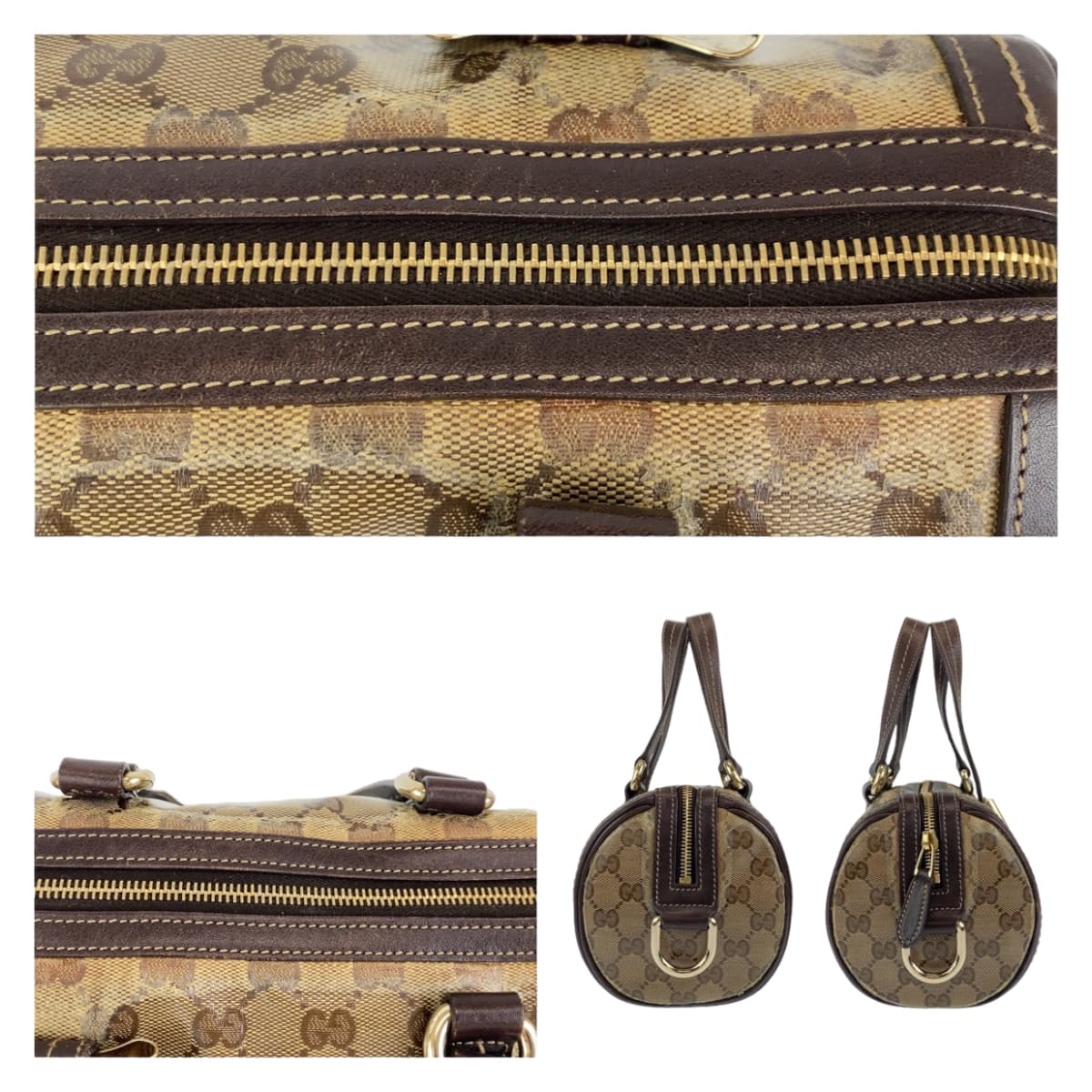 GUCCI グッチ GGクリスタル パピヨン ベージュ ブラウン 茶 ゴールド金具 レザー 181485 ミニボストンバッグ ハンドバッグ  レディース