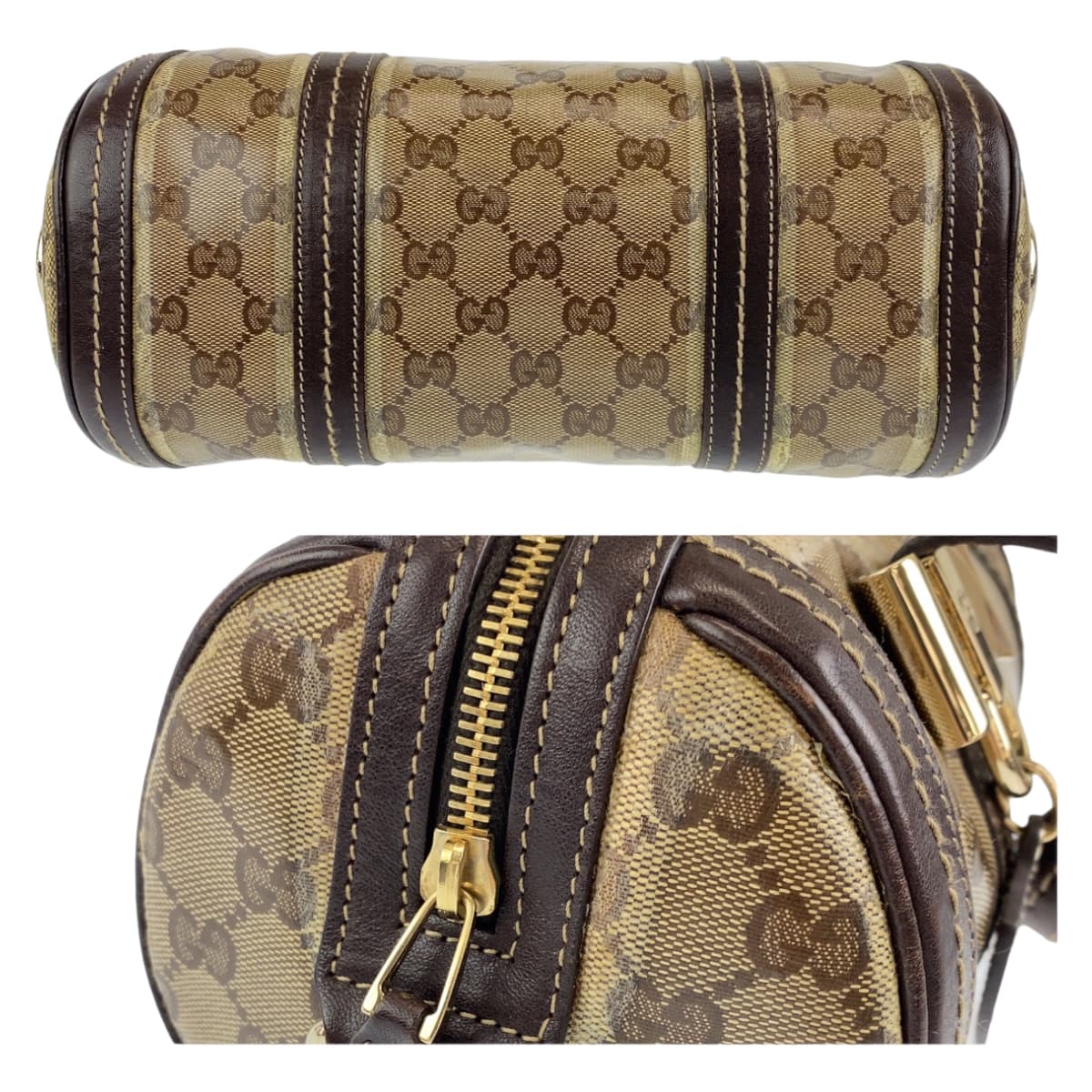 GUCCI グッチ GGクリスタル パピヨン ベージュ ブラウン 茶 ゴールド金具 レザー 181485 ミニボストンバッグ ハンドバッグ  レディース