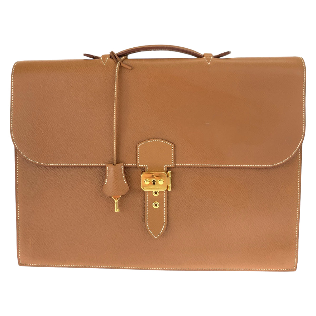 HERMES エルメス サックアデペッシュ41 ゴールド ブラウン 茶 レザー / クシュベル ビジネスバッグ ブリーフバッグ  メンズ