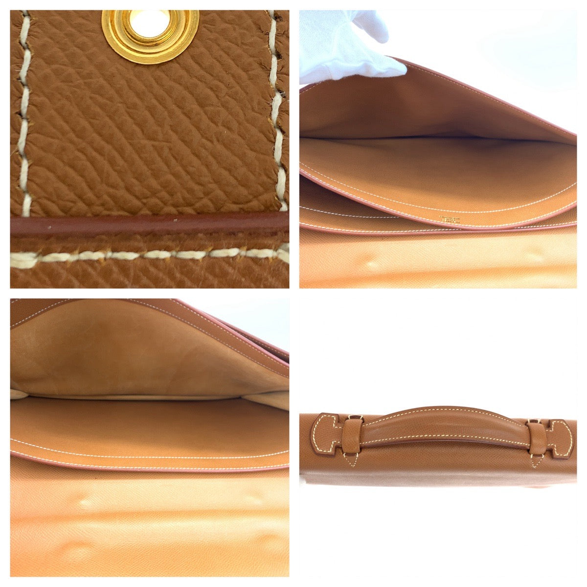 HERMES エルメス サックアデペッシュ41 ゴールド ブラウン 茶 レザー / クシュベル ビジネスバッグ ブリーフバッグ  メンズ
