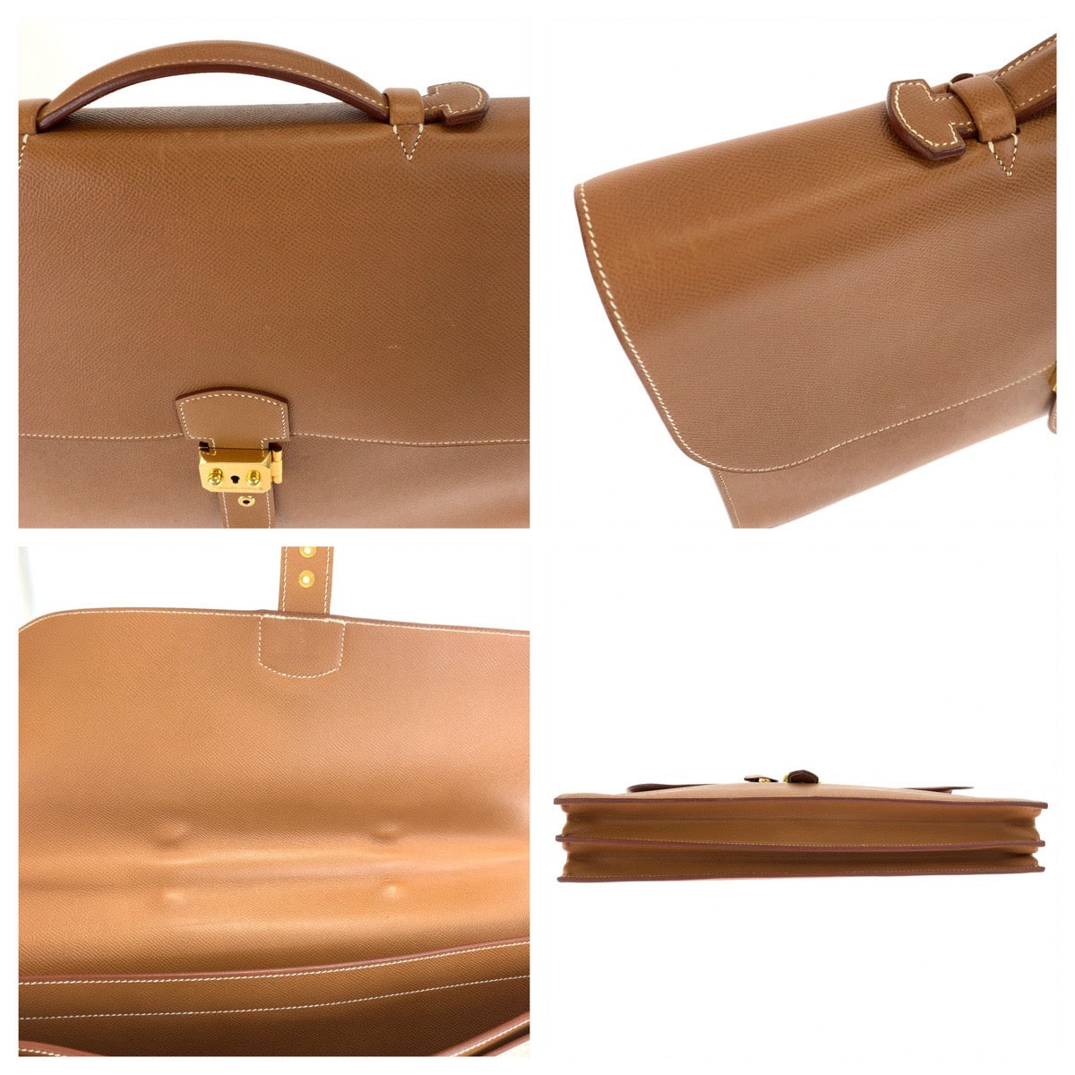 HERMES エルメス サックアデペッシュ41 ゴールド ブラウン 茶 レザー / クシュベル ビジネスバッグ ブリーフバッグ  メンズ