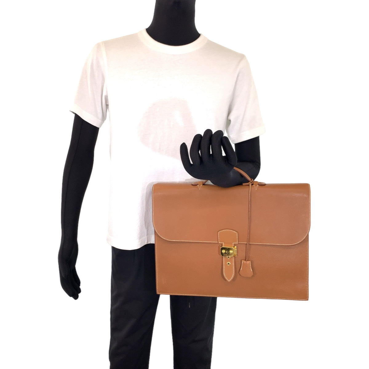 HERMES エルメス サックアデペッシュ41 ゴールド ブラウン 茶 レザー / クシュベル ビジネスバッグ ブリーフバッグ  メンズ