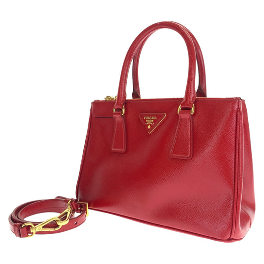PRADA Galleria Saffiano Red Gold Hardware Patent Leather BN2316 Shoulder Bag Handbag 2way Women's