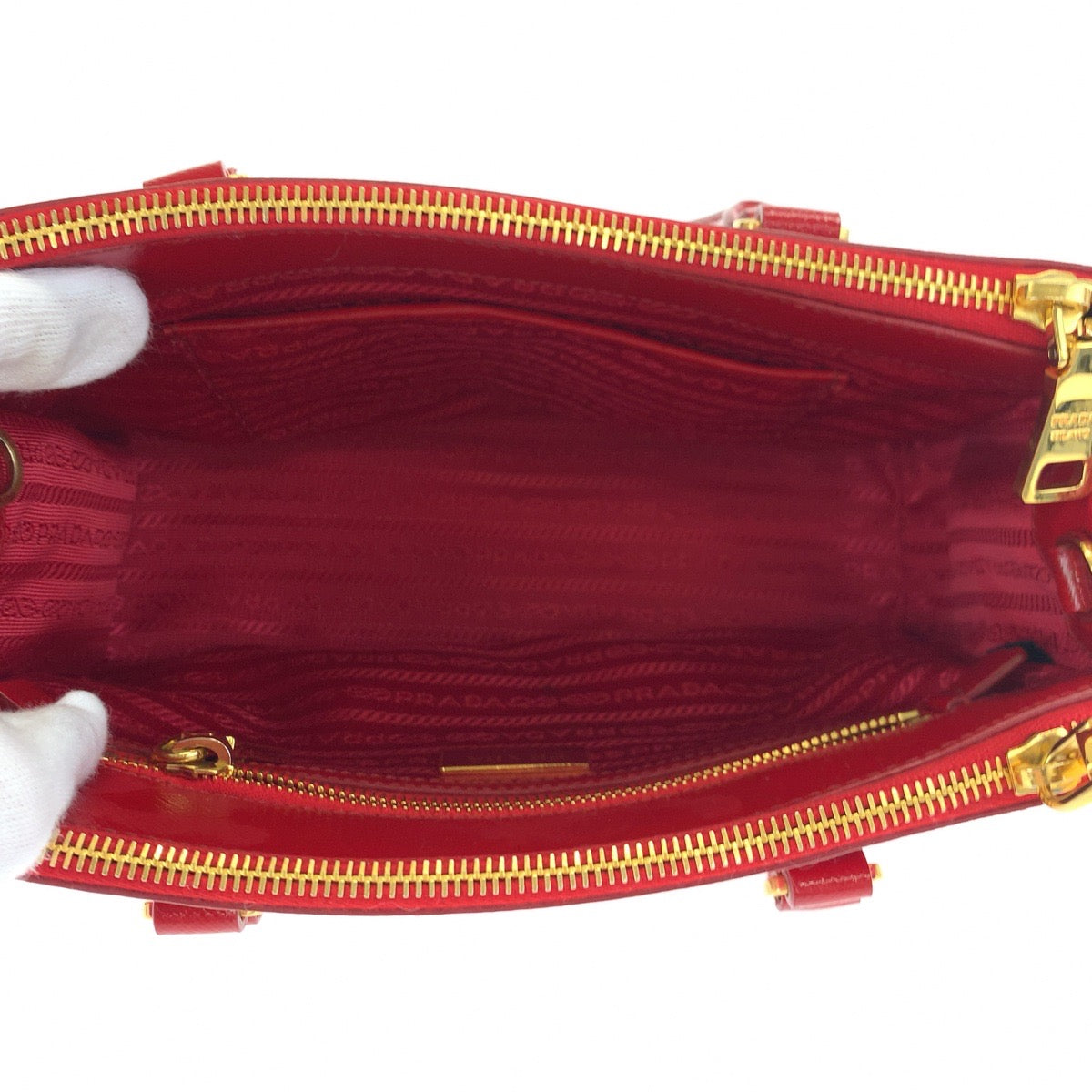 PRADA Galleria Saffiano Red Gold Hardware Patent Leather BN2316 Shoulder Bag Handbag 2way Women's