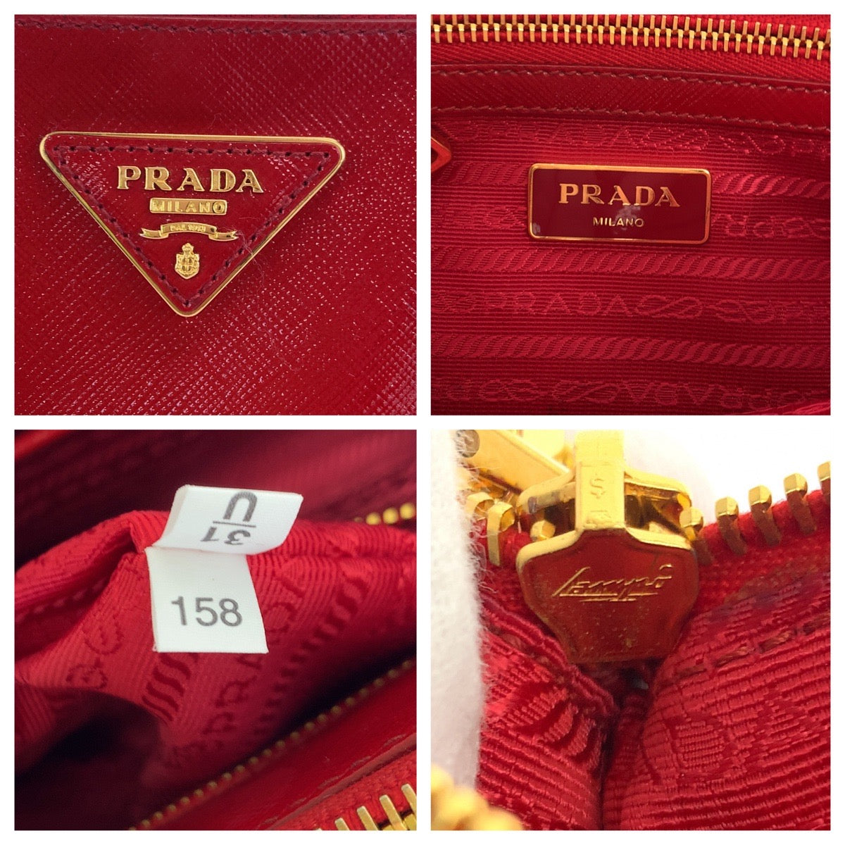 PRADA Galleria Saffiano Red Gold Hardware Patent Leather BN2316 Shoulder Bag Handbag 2way Women's