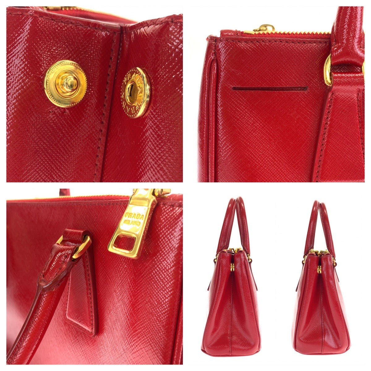 PRADA Galleria Saffiano Red Gold Hardware Patent Leather BN2316 Shoulder Bag Handbag 2way Women's