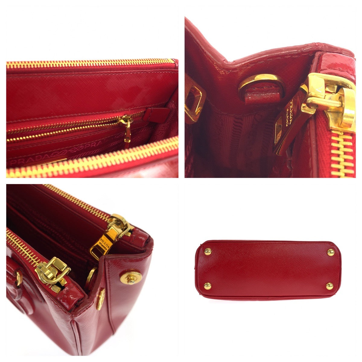 PRADA Galleria Saffiano Red Gold Hardware Patent Leather BN2316 Shoulder Bag Handbag 2way Women's