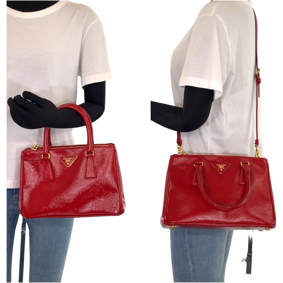 PRADA Galleria Saffiano Red Gold Hardware Patent Leather BN2316 Shoulder Bag Handbag 2way Women's
