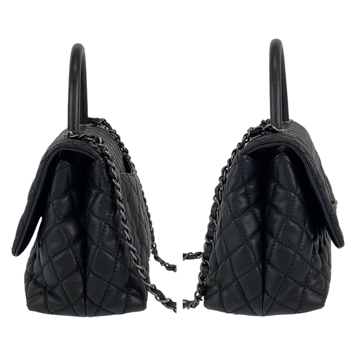 10551
CHANEL シャネル マトラッセ ココハンドル トップハンドル ブラック SV金具 キャビアスキン ハンドバッグ ショルダーバッグ  レディース