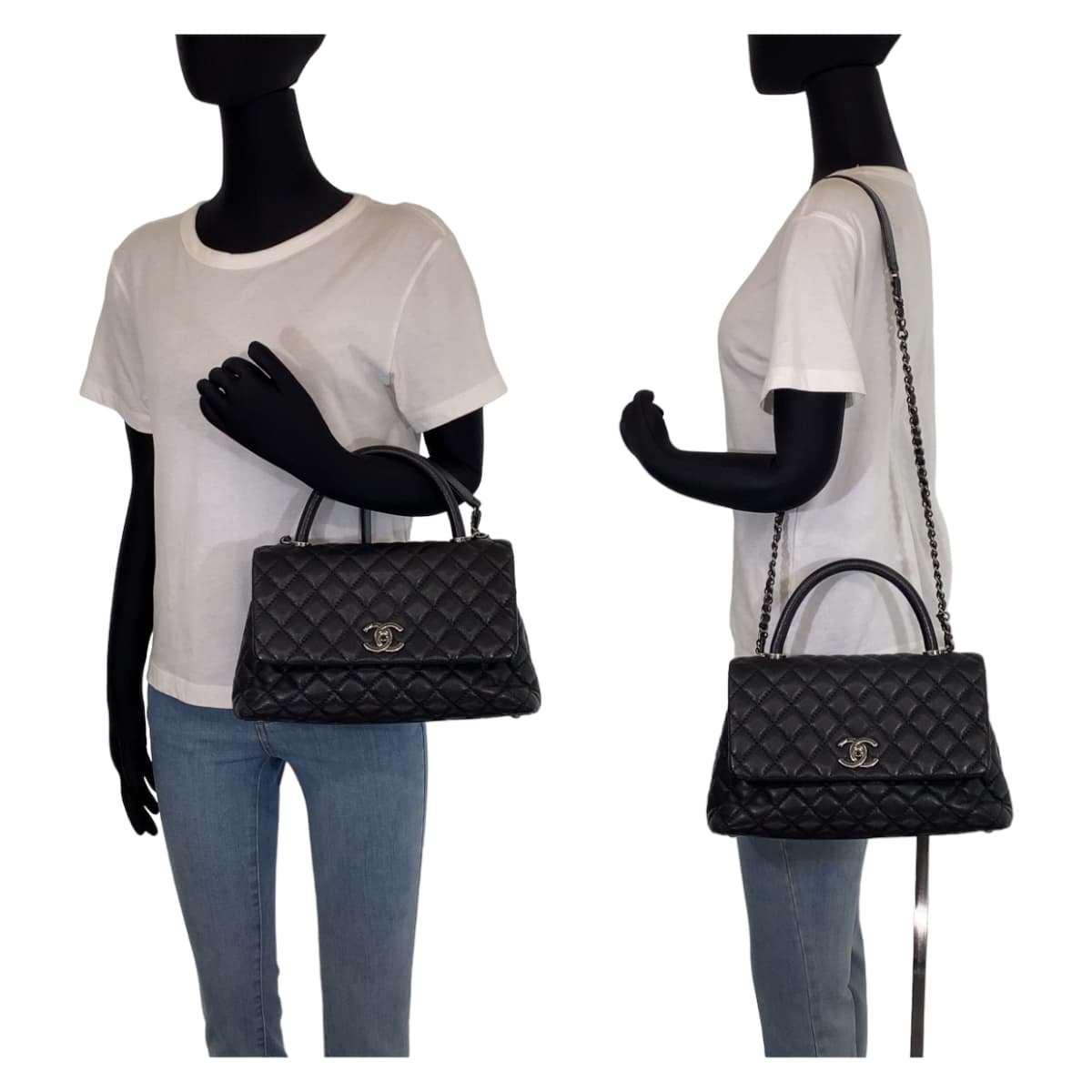 10551
CHANEL シャネル マトラッセ ココハンドル トップハンドル ブラック SV金具 キャビアスキン ハンドバッグ ショルダーバッグ  レディース