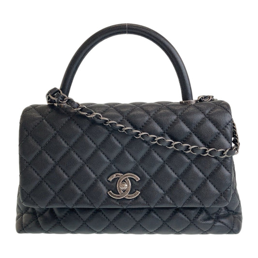 10551
CHANEL シャネル マトラッセ ココハンドル トップハンドル ブラック SV金具 キャビアスキン ハンドバッグ ショルダーバッグ  レディース