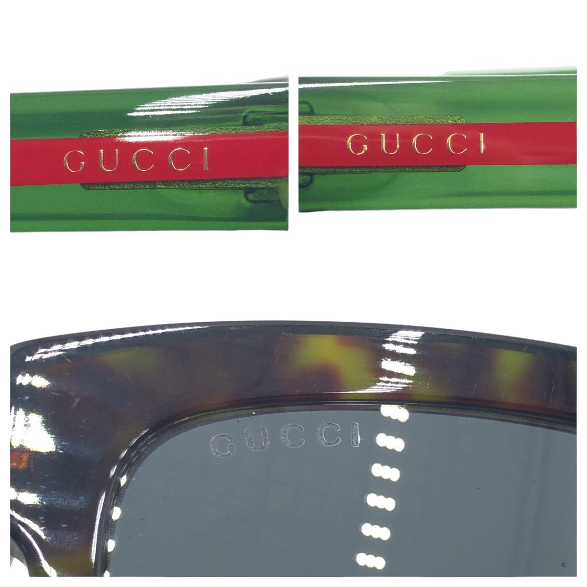 10553
GUCCI グッチ シェリーライン 男女兼用 マーブル ブラウン グリーン レッド ゴールド金具 プラスチック サングラス ウェリントン  メンズ