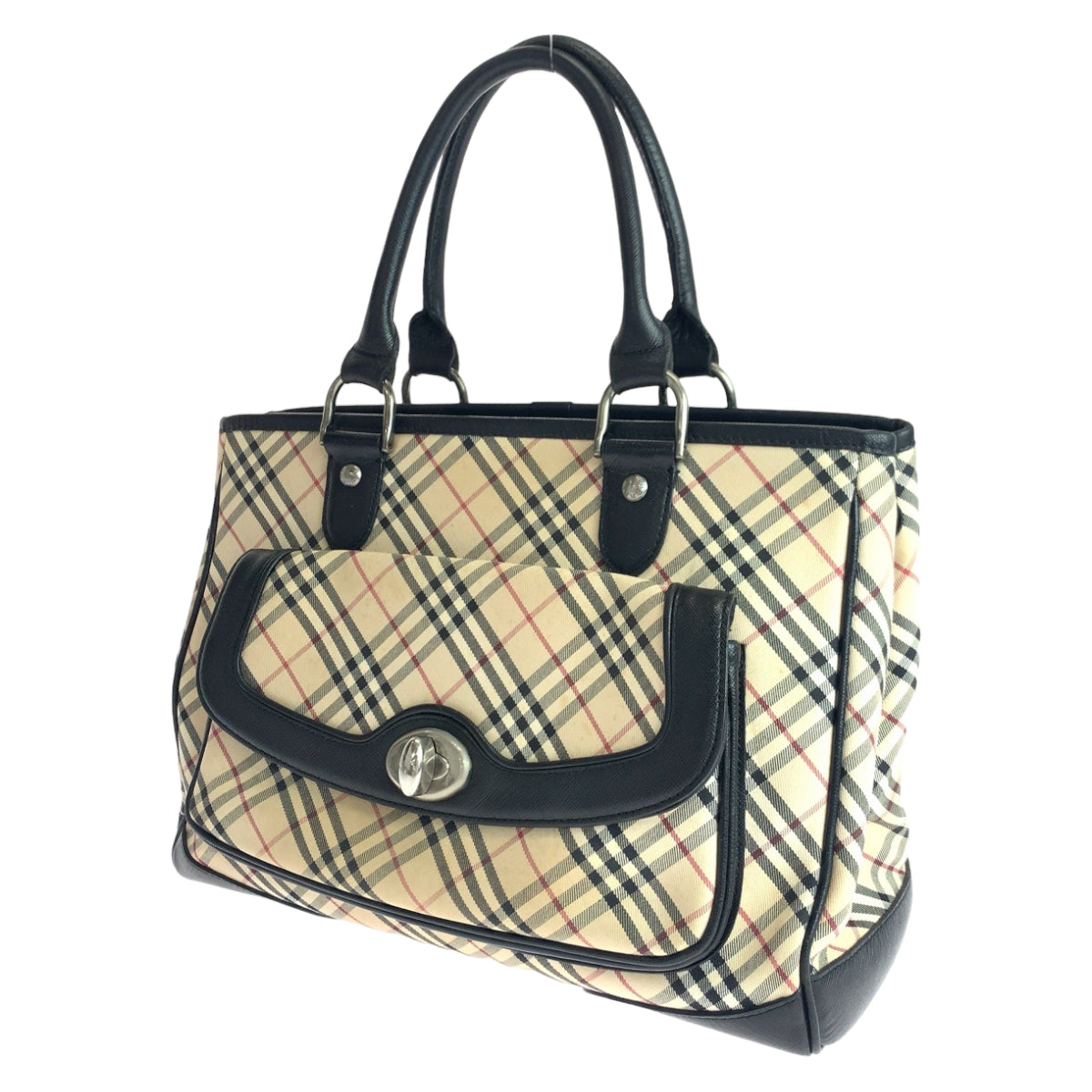 BURBERRY バーバリー ノバチェック ベージュ ブラック 黒 シルバー金具 キャンバス ハンドバッグ トートバッグ  レディース