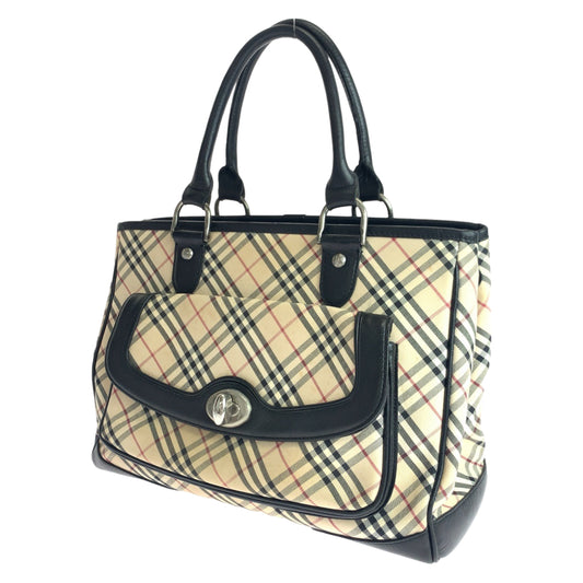 BURBERRY バーバリー ノバチェック ベージュ ブラック 黒 シルバー金具 キャンバス ハンドバッグ トートバッグ  レディース