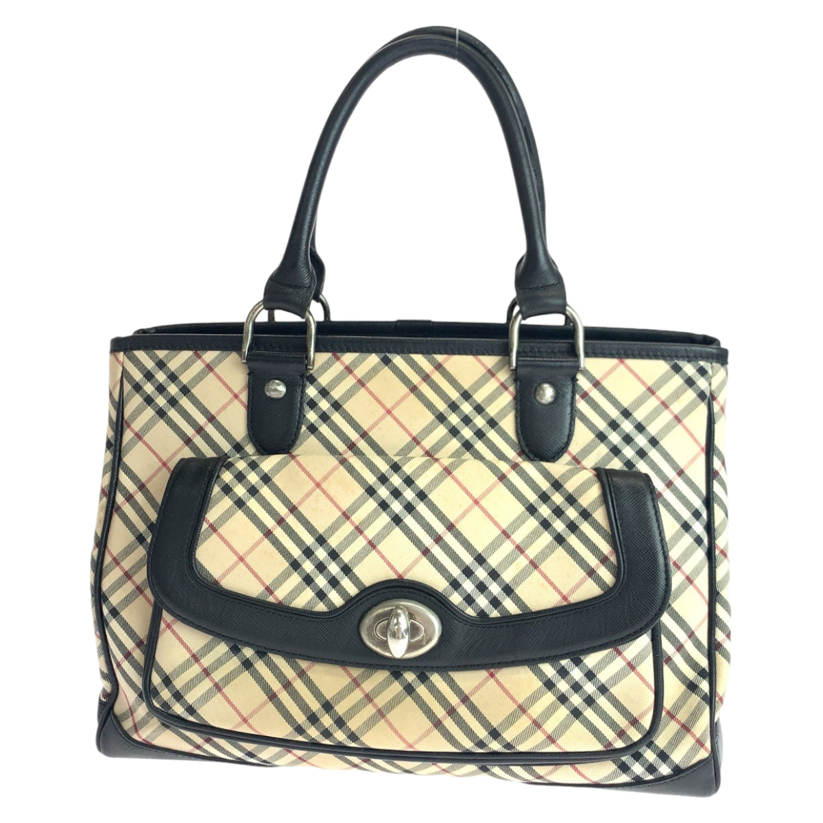 BURBERRY バーバリー ノバチェック ベージュ ブラック 黒 シルバー金具 キャンバス ハンドバッグ トートバッグ  レディース