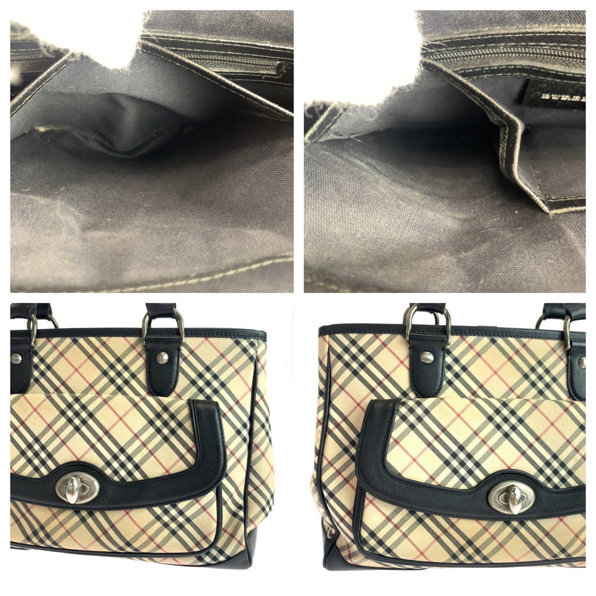 BURBERRY バーバリー ノバチェック ベージュ ブラック 黒 シルバー金具 キャンバス ハンドバッグ トートバッグ  レディース