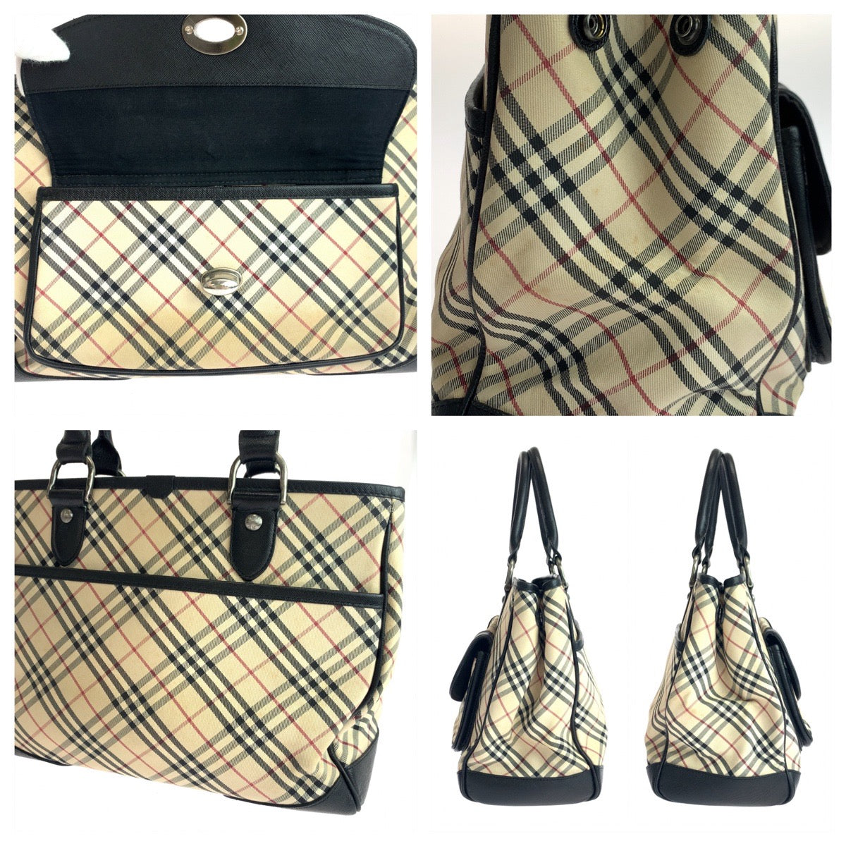 BURBERRY バーバリー ノバチェック ベージュ ブラック 黒 シルバー金具 キャンバス ハンドバッグ トートバッグ  レディース