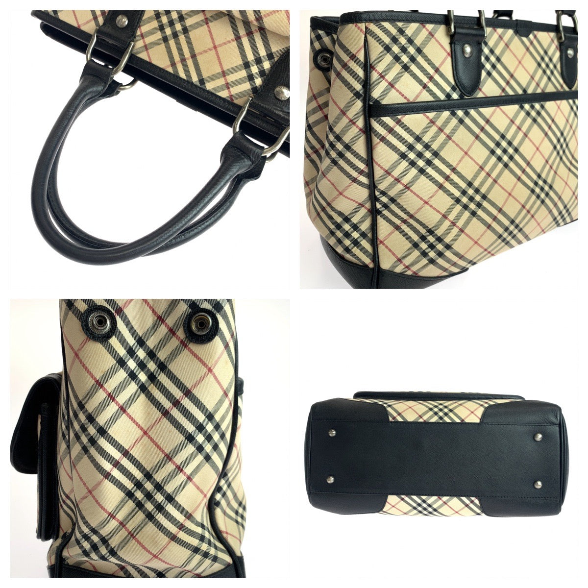 BURBERRY バーバリー ノバチェック ベージュ ブラック 黒 シルバー金具 キャンバス ハンドバッグ トートバッグ  レディース