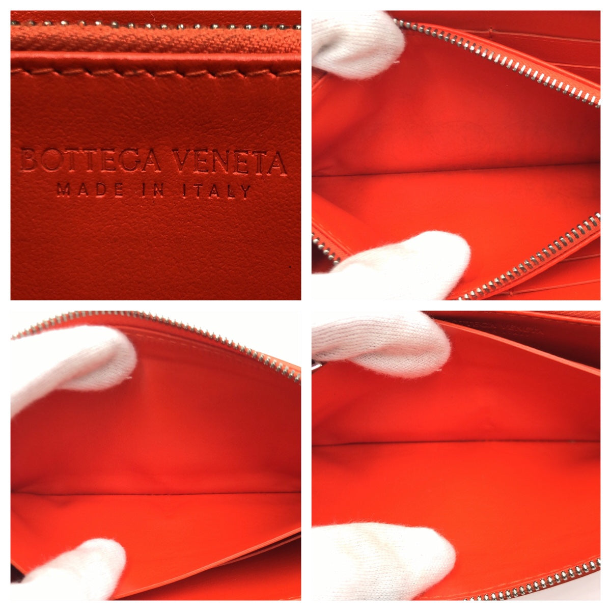 BOTTEGAVENETA ボッテガヴェネタ エンボスレザー オレンジ シルバー金具 レザー 長財布 ロングウォレット ラウンドファスナー  メンズ