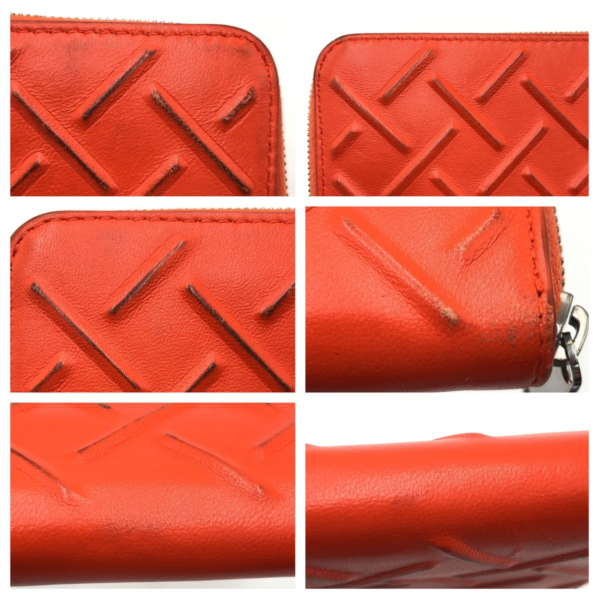 BOTTEGAVENETA ボッテガヴェネタ エンボスレザー オレンジ シルバー金具 レザー 長財布 ロングウォレット ラウンドファスナー  メンズ