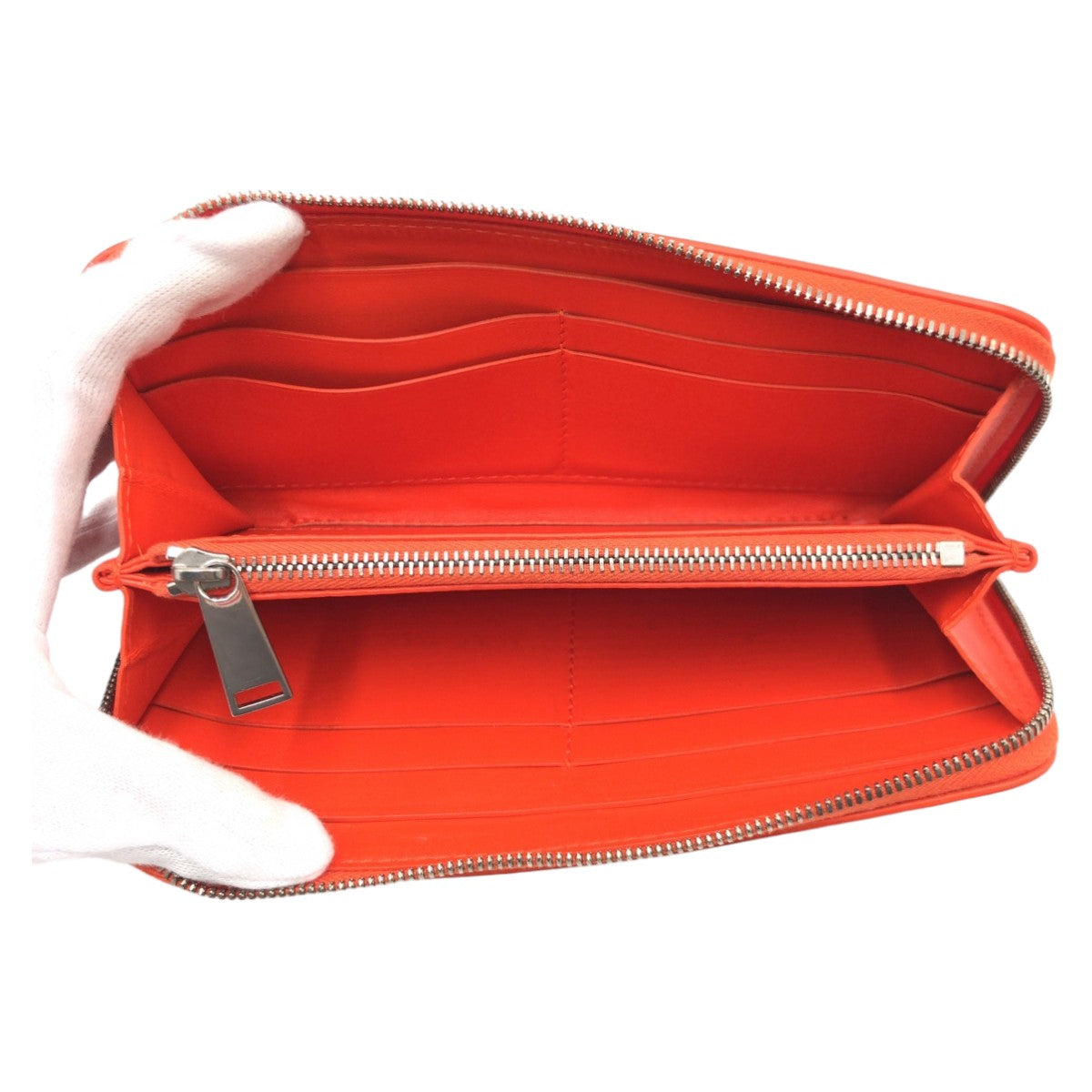 BOTTEGAVENETA ボッテガヴェネタ エンボスレザー オレンジ シルバー金具 レザー 長財布 ロングウォレット ラウンドファスナー  メンズ