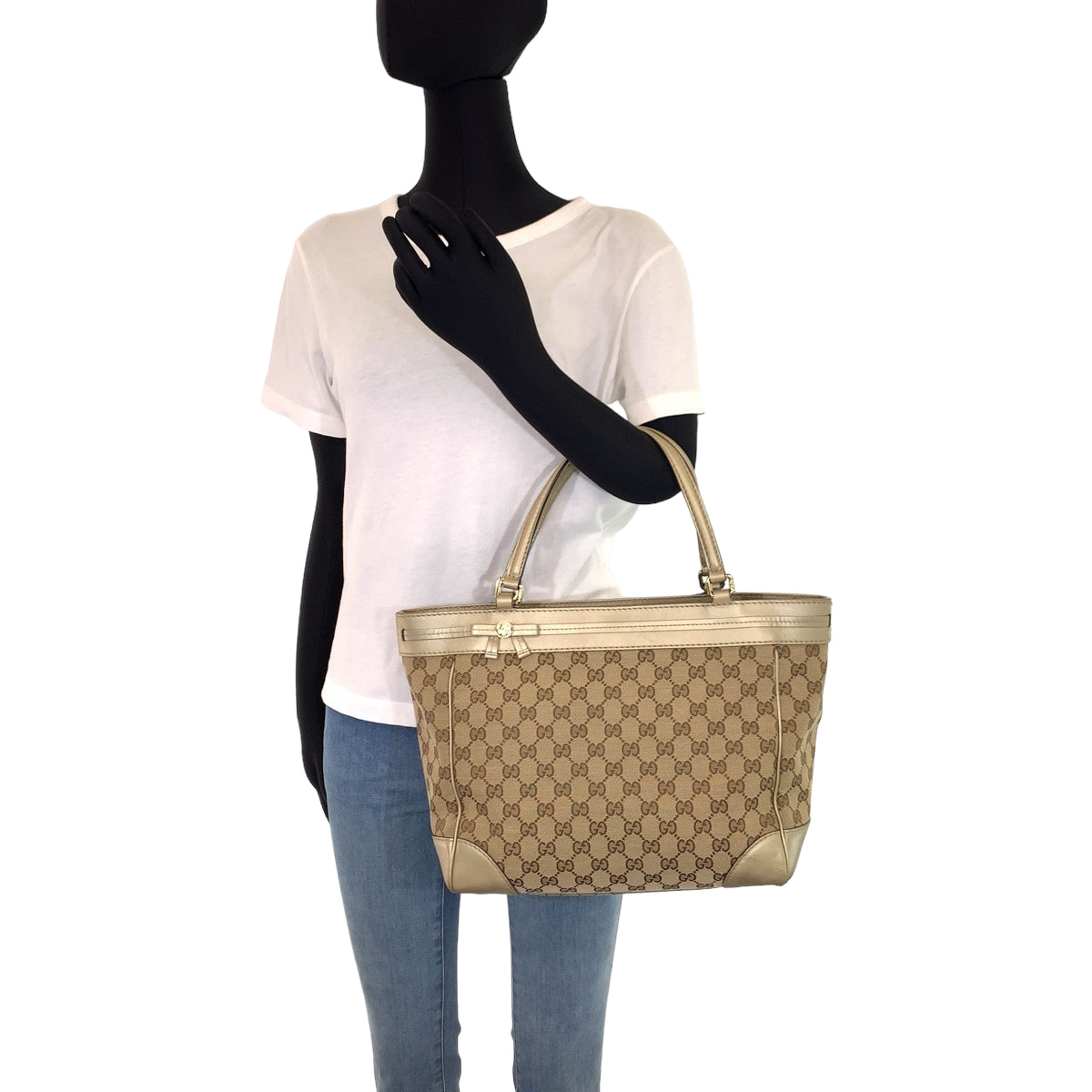 GUCCI グッチ メイフェア リボン ベージュ ブラウン 茶 ゴールド金具 GGキャンバス 257061 トートバッグ ハンドバッグ  レディース
