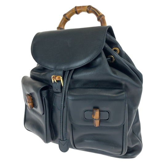 GUCCI グッチ バンブー ブラック 黒 ブラウン 茶 ゴールド金具 レザー 003 2053 0016 リュックサック デイパック  レディース