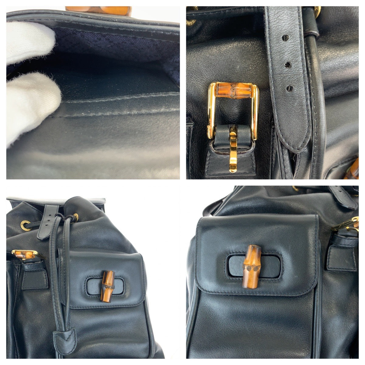 GUCCI グッチ バンブー ブラック 黒 ブラウン 茶 ゴールド金具 レザー 003 2053 0016 リュックサック デイパック  レディース
