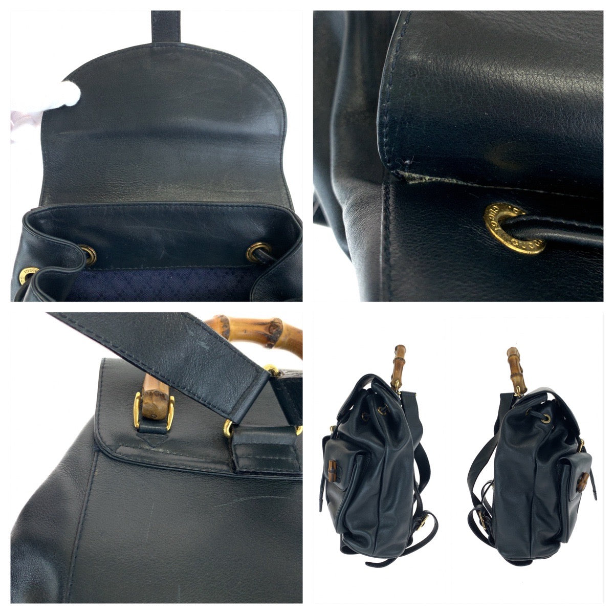 GUCCI グッチ バンブー ブラック 黒 ブラウン 茶 ゴールド金具 レザー 003 2053 0016 リュックサック デイパック  レディース