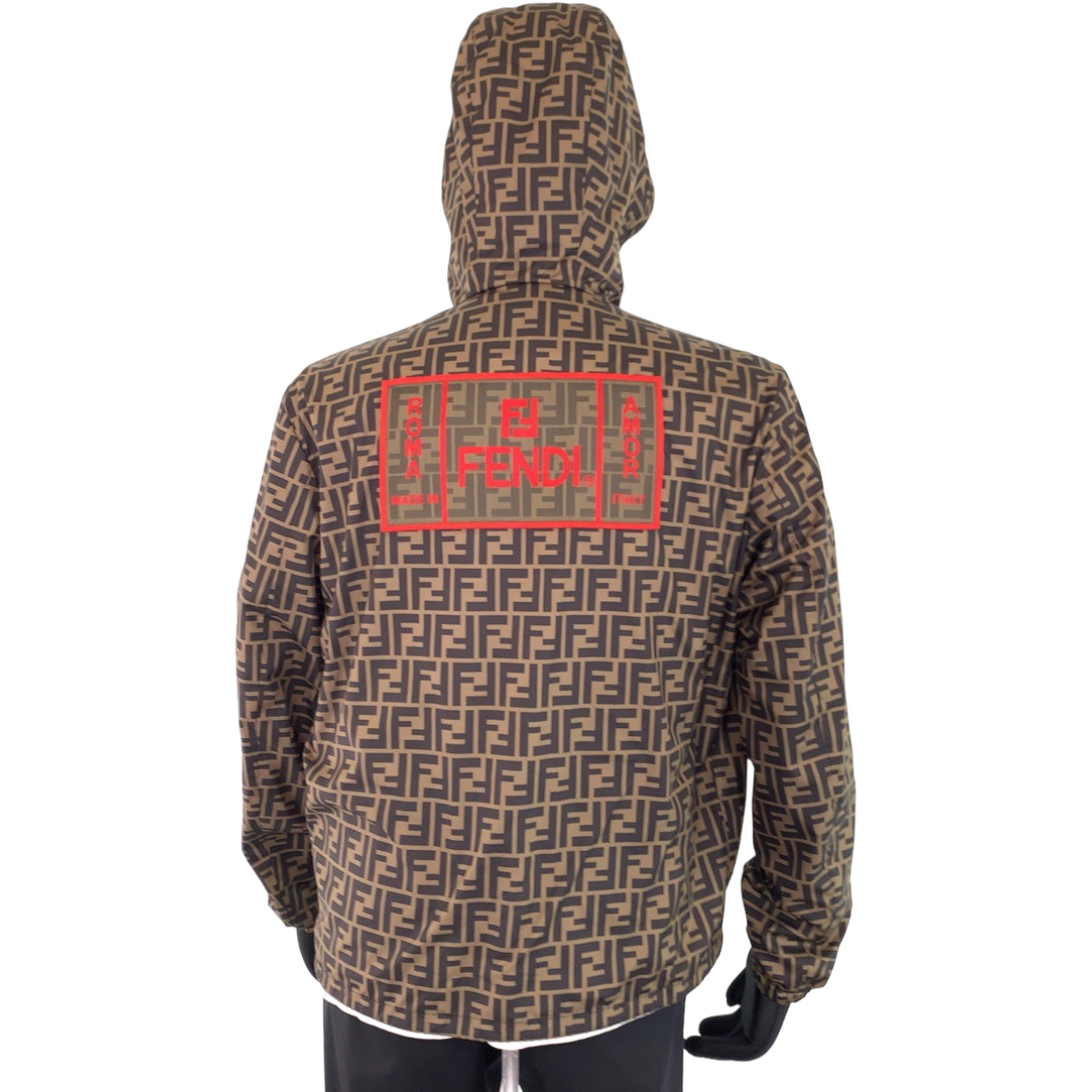 FENDI フェンディ ズッカ柄 サイズ46 ブラウン 茶 レッド 赤 ナイロン FW0832 A7FN ナイロンジャケット ブルゾン  メンズ