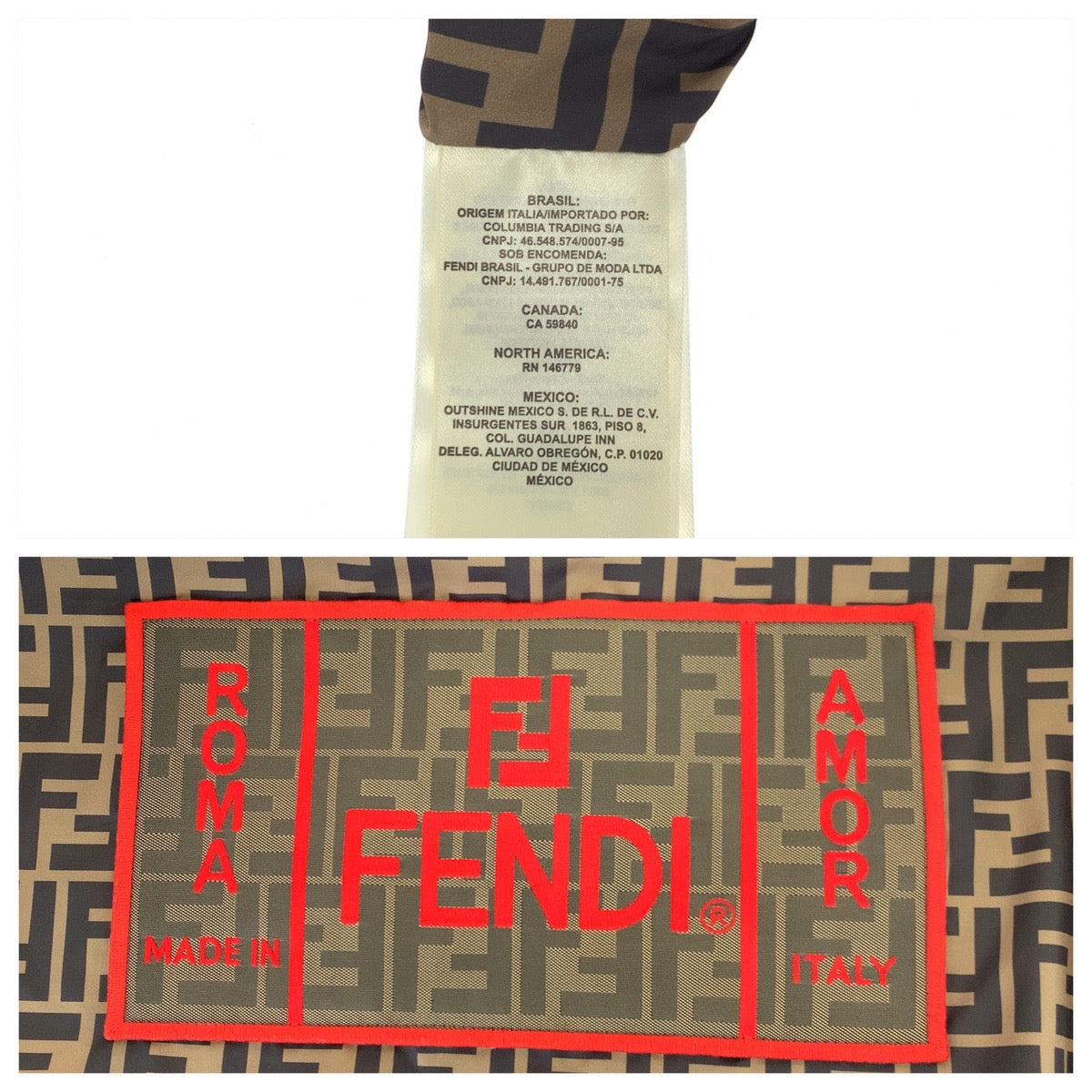 FENDI フェンディ ズッカ柄 サイズ46 ブラウン 茶 レッド 赤 ナイロン FW0832 A7FN ナイロンジャケット ブルゾン  メンズ