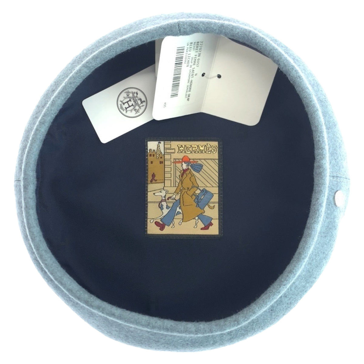 10562
HERMES エルメス サントノーレ サイズ57 ライトブルー 水色 シルバー金具 カシミヤ / レーヨン / シルク ベレー帽 帽子  レディース