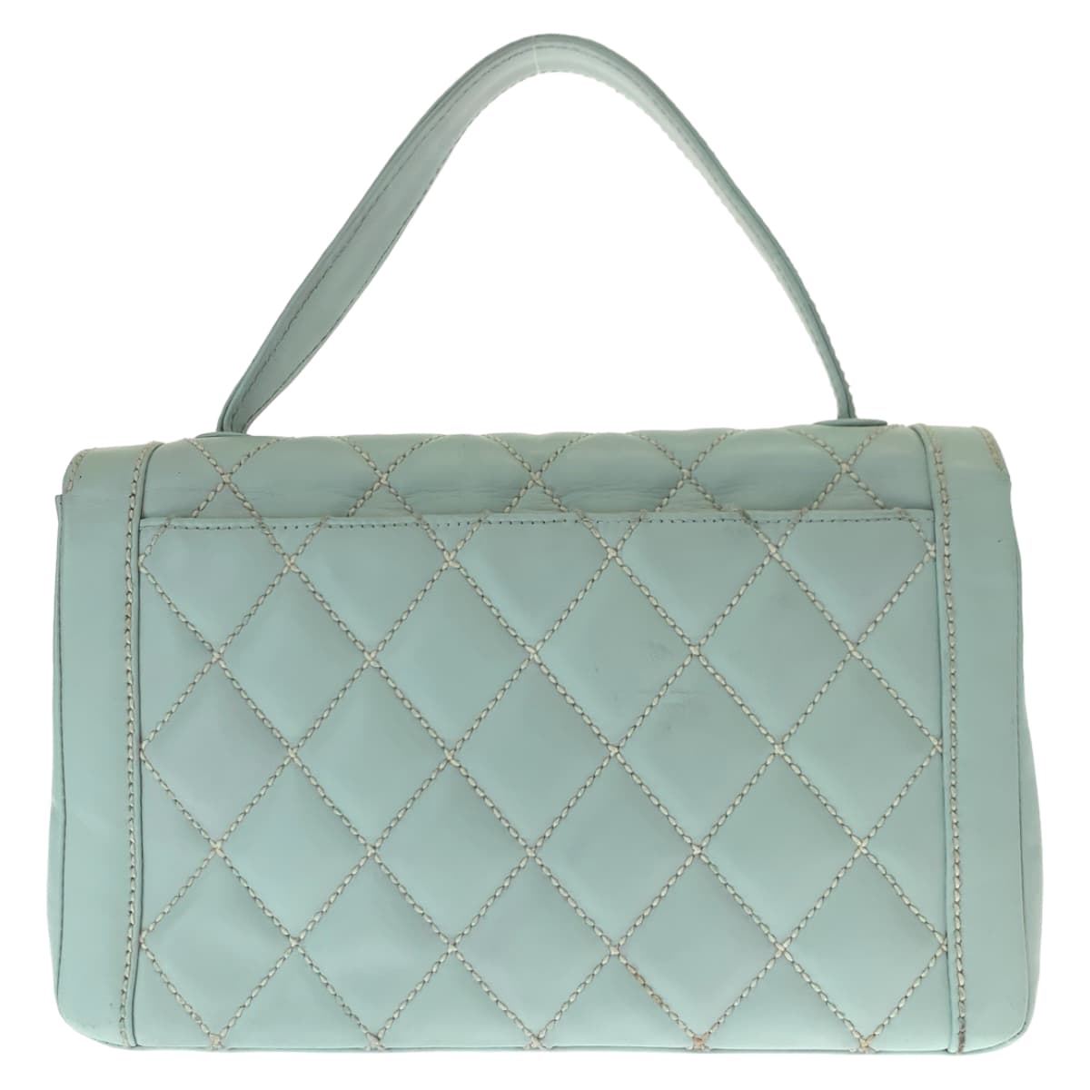 CHANEL シャネル ヴィンテージ マトラッセ ワイルドステッチ ココマーク ターンロック ライトブルー 水色 ゴールド金具 ラムスキン ハンドバッグ トートバッグ  レディース
